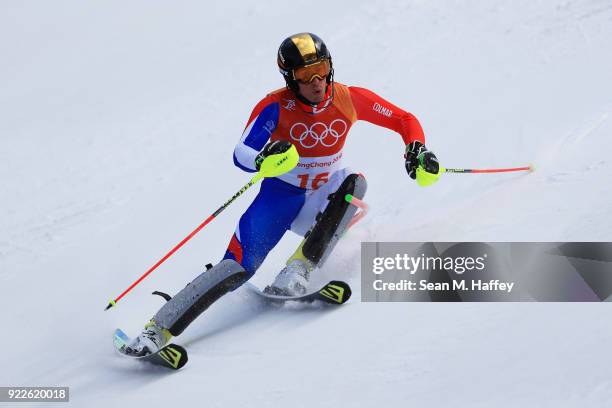 Victor Muffat-Jeandet of France competes during the Men's Slalom on day 13 of the PyeongChang 2018 Winter Olympic Games at Yongpyong Alpine Centre on...