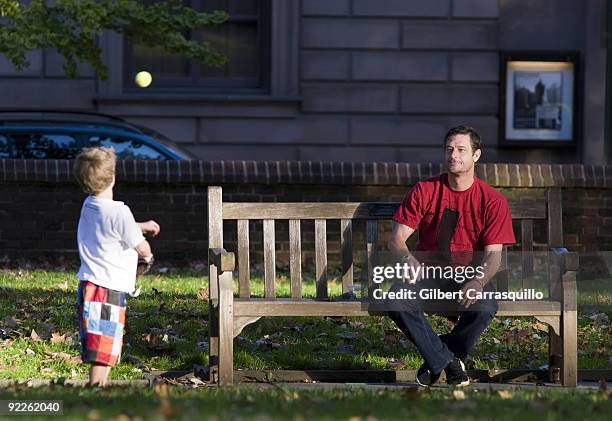 Pitcher Jamie Moyer of the 2009 NLCS Champion Philadelphia Phillies was seen playing catch with his son at Washington Square Park on October 22, 2009...