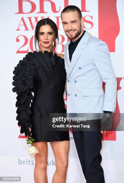 Cheryl and Liam Payne attend The BRIT Awards 2018 held at The O2 Arena on February 21, 2018 in London, England.