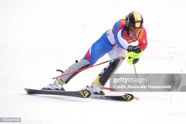 Victor Muffat-Jeandet of France competes during the Men's Slalom on day 13 of the PyeongChang 2018 Winter Olympic Games at Yongpyong Alpine Centre on...