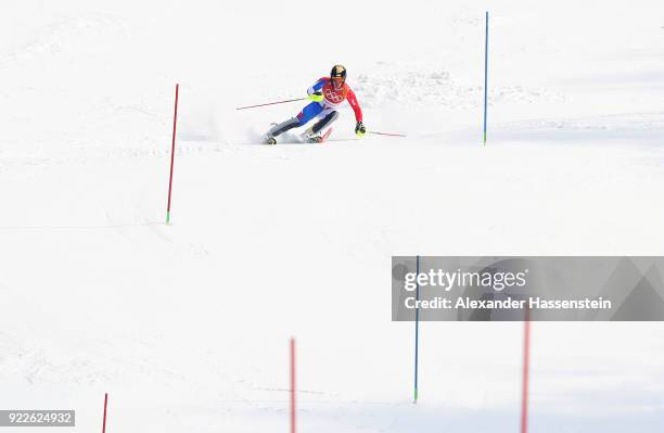 Victor Muffat-Jeandet of France competes during the Men's Slalom on day 13 of the PyeongChang 2018 Winter Olympic Games at Yongpyong Alpine Centre on...