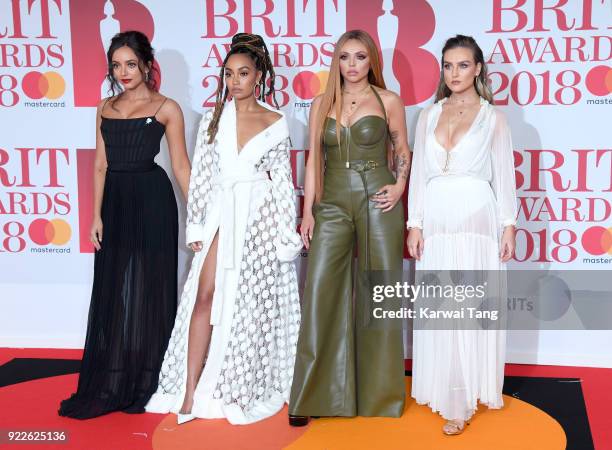 Jade Thirlwall, Leigh-Anne Pinnock, Jesy Nelson and Perrie Edwards of Little Mix attend The BRIT Awards 2018 held at The O2 Arena on February 21,...