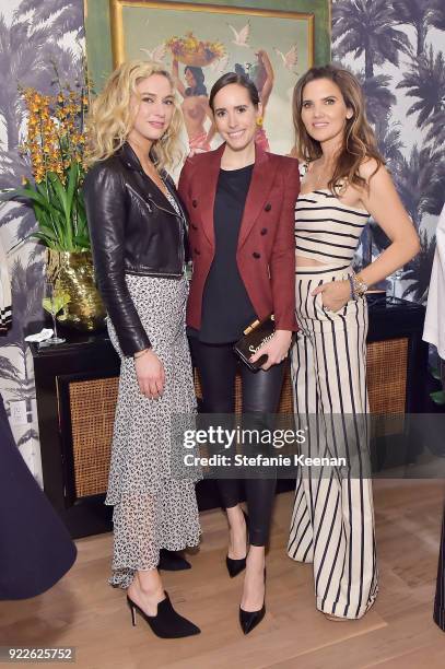 Veronica Swanson Beard, Louise Roe and Veronica Miele Beard attend Veronica Beard LA Store Opening on February 21, 2018 in Los Angeles, California.