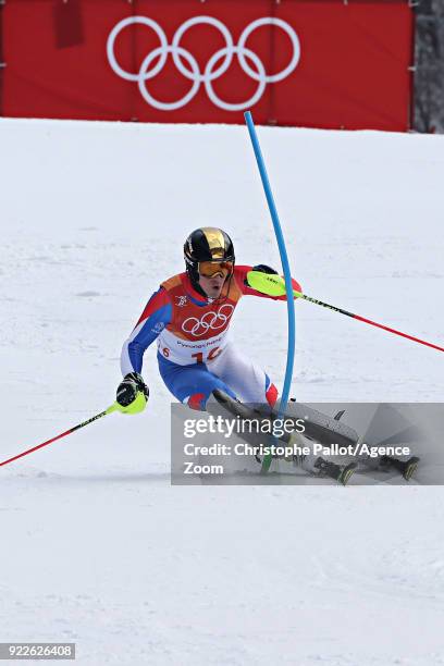 Victor Muffat-jeandet of France competes during the Alpine Skiing Men's Slalom at Yongpyong Alpine Centre on February 22, 2018 in Pyeongchang-gun,...