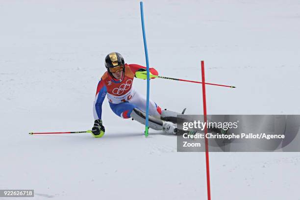 Victor Muffat-jeandet of France competes during the Alpine Skiing Men's Slalom at Yongpyong Alpine Centre on February 22, 2018 in Pyeongchang-gun,...