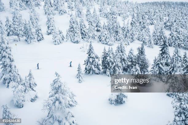 winter sport zao onsen, japan, snow master and cable car - japan skiing stock pictures, royalty-free photos & images