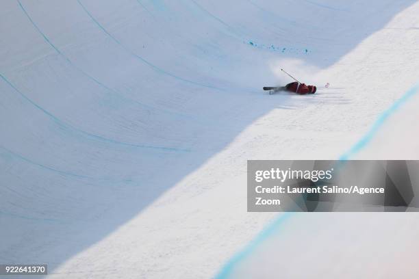 Kevin Rolland of France crashes out during the Freestyle Skiing Men's Finals Ski Halfpipe at Pheonix Snow Park on February 22, 2018 in...