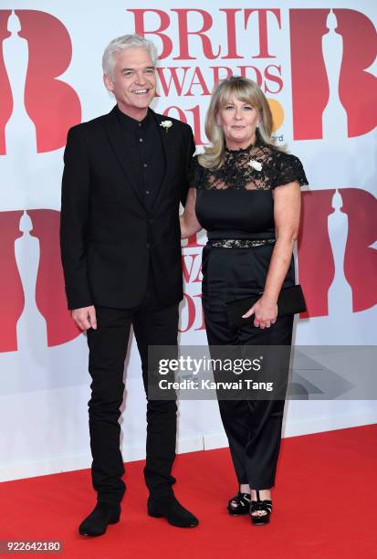 Phillip Schofield and Stephanie Lowe attend The BRIT Awards 2018 held at The O2 Arena on February 21, 2018 in London, England.
