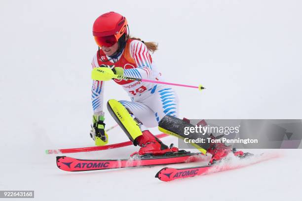 Mikaela Shiffrin of the United States competes during the Ladies' Alpine Combined on day thirteen of the PyeongChang 2018 Winter Olympic Games at...