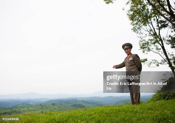 North Korean officer showing south Korea from the Demilitarized Zone, North Hwanghae Province, Panmunjom, North Korea on September 7, 2012 in...