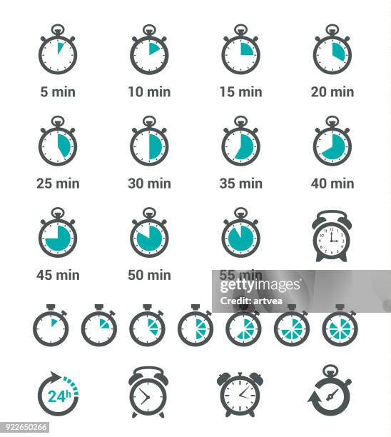 ilustrações de stock, clip art, desenhos animados e ícones de time clock icons set - temporizador