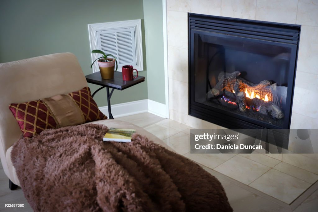 Cozy reading by the fireplace