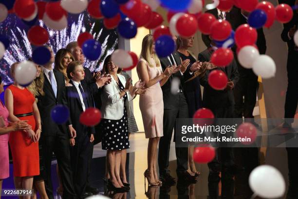 View of American real estate developer and presidential candidate Donald Trump , and his family , during the Republican National Convention at...