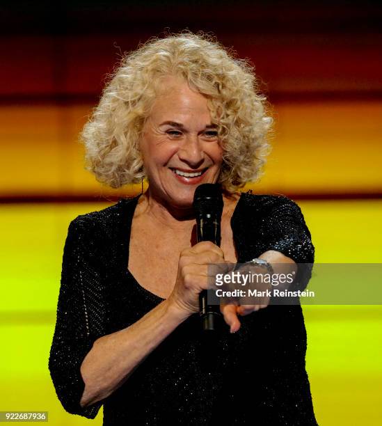 American musician Carole King performs on stage on the final day of the Democratic National Convention at the Wells Fargo Center, Philadelphia,...