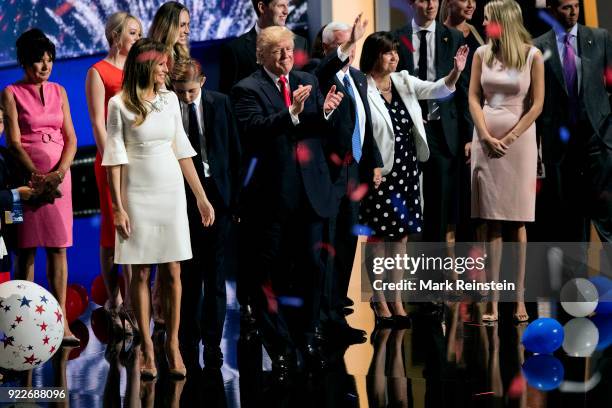 View of American real estate developer and presidential candidate Donald Trump and his running mate, Indiana Governor and vice-presidential candidate...