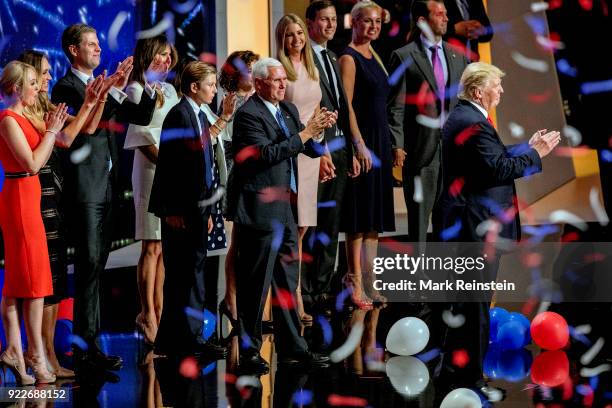 View of American real estate developer and presidential candidate Donald Trump and his running mate, Indiana Governor and vice-presidential candidate...