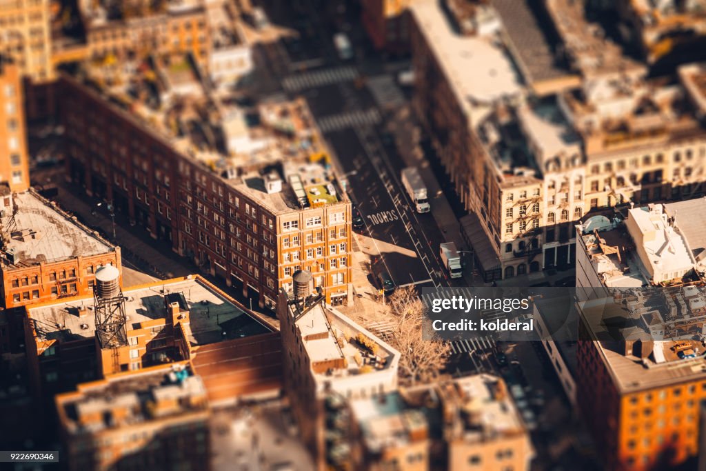 Roofs of New York Manhattan borough. tilt-shift photography