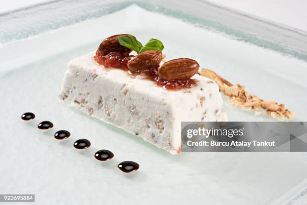 semifreddo nougat dessert with almonds - nougat stock pictures, royalty-free photos & images