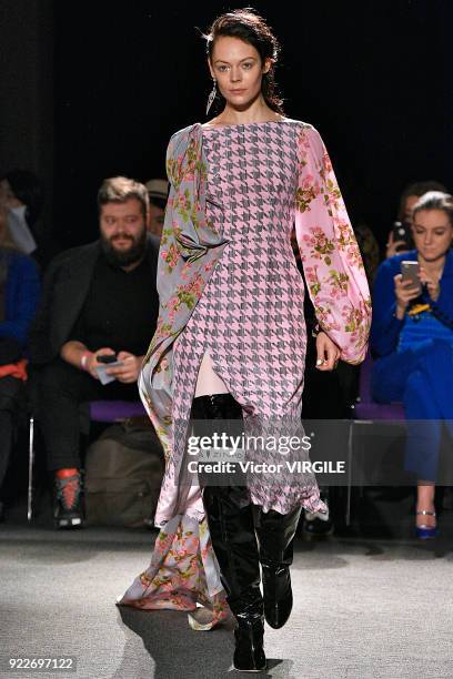 Model walks the runway at the Natasha Zinko Ready to Wear Fall/Winter 2018-2019 fashion show during London Fashion Week February 2018 on February 20,...