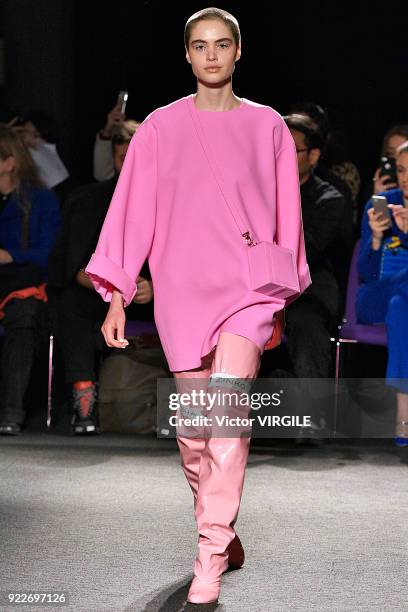 Model walks the runway at the Natasha Zinko Ready to Wear Fall/Winter 2018-2019 fashion show during London Fashion Week February 2018 on February 20,...