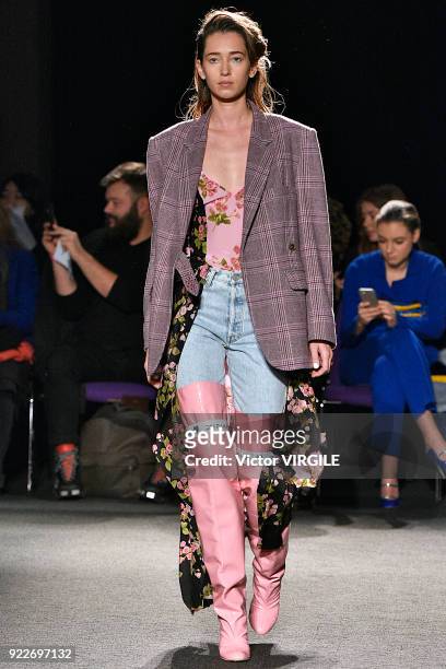 Model walks the runway at the Natasha Zinko Ready to Wear Fall/Winter 2018-2019 fashion show during London Fashion Week February 2018 on February 20,...