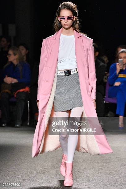 Model walks the runway at the Natasha Zinko Ready to Wear Fall/Winter 2018-2019 fashion show during London Fashion Week February 2018 on February 20,...