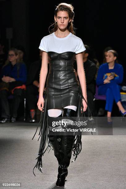 Model walks the runway at the Natasha Zinko Ready to Wear Fall/Winter 2018-2019 fashion show during London Fashion Week February 2018 on February 20,...