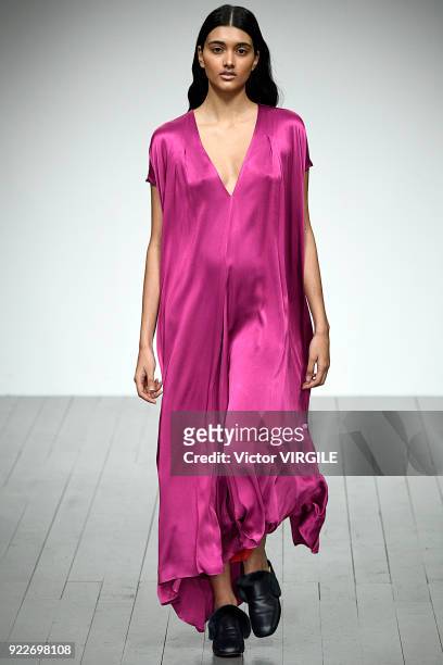 Model walks the runway at the Teatum Jones Ready to Wear Fall/Winter 2018-2019 fashion show during London Fashion Week February 2018 on February 20,...