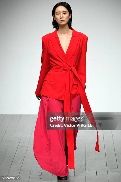 Model walks the runway at the Teatum Jones Ready to Wear Fall/Winter 2018-2019 fashion show during London Fashion Week February 2018 on February 20,...