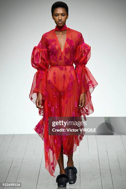 Model walks the runway at the Teatum Jones Ready to Wear Fall/Winter 2018-2019 fashion show during London Fashion Week February 2018 on February 20,...