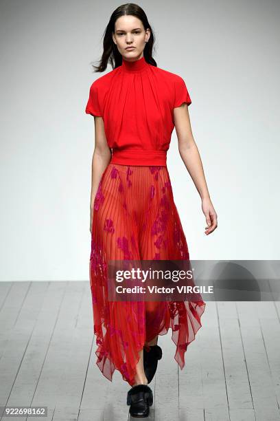 Model walks the runway at the Teatum Jones Ready to Wear Fall/Winter 2018-2019 fashion show during London Fashion Week February 2018 on February 20,...