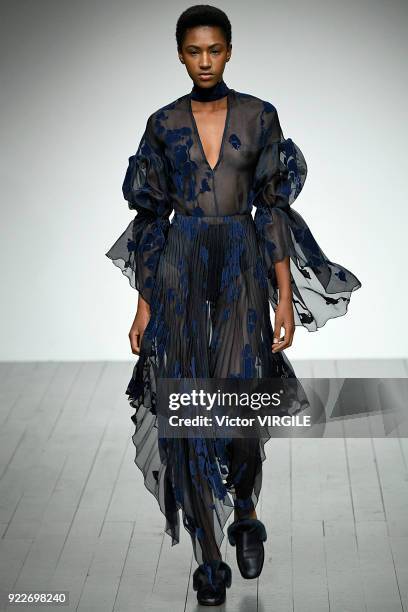 Model walks the runway at the Teatum Jones Ready to Wear Fall/Winter 2018-2019 fashion show during London Fashion Week February 2018 on February 20,...