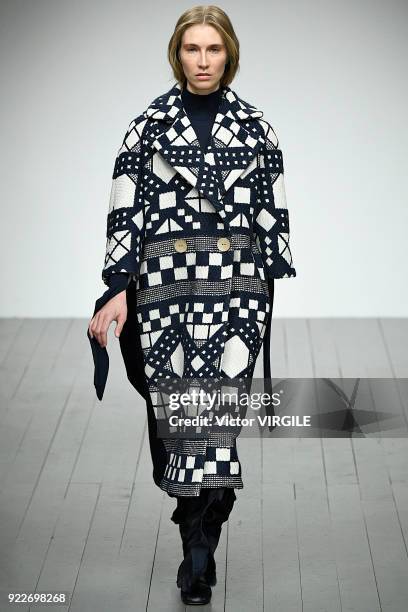 Model walks the runway at the Teatum Jones Ready to Wear Fall/Winter 2018-2019 fashion show during London Fashion Week February 2018 on February 20,...