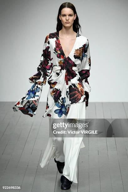 Model walks the runway at the Teatum Jones Ready to Wear Fall/Winter 2018-2019 fashion show during London Fashion Week February 2018 on February 20,...