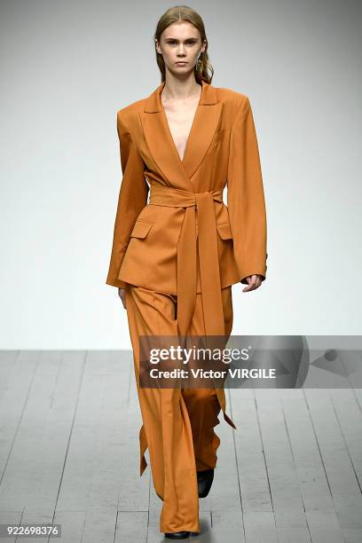 Model walks the runway at the Teatum Jones Ready to Wear Fall/Winter 2018-2019 fashion show during London Fashion Week February 2018 on February 20,...