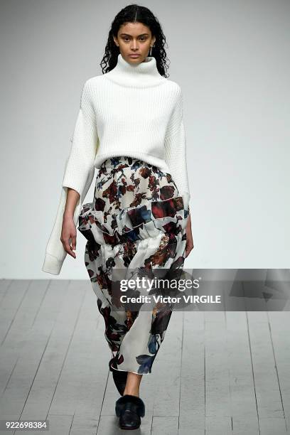 Model walks the runway at the Teatum Jones Ready to Wear Fall/Winter 2018-2019 fashion show during London Fashion Week February 2018 on February 20,...