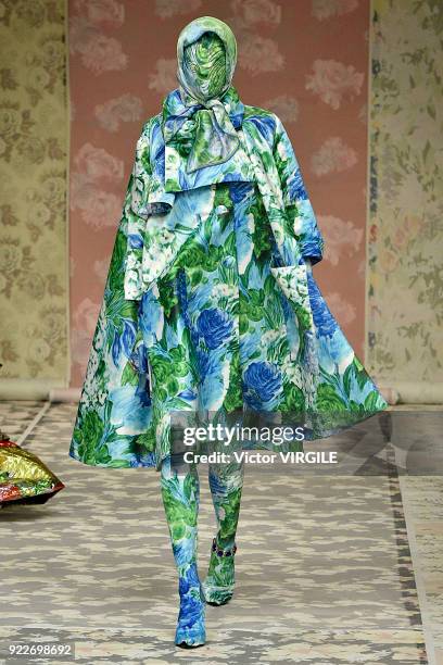 Model walks the runway at the Richard Quinn Ready to Wear Fall/Winter 2018-2019 fashion show during London Fashion Week February 2018 on February 20,...