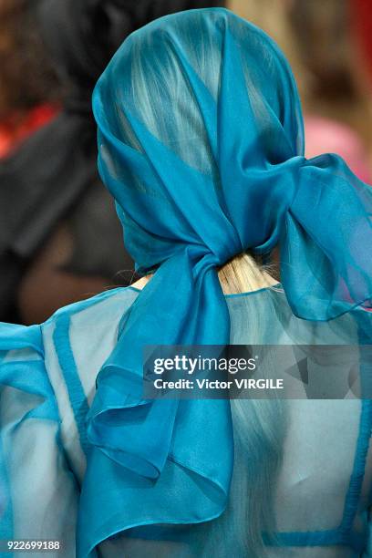 Model walks the runway at the Emilio de la Morena Ready to Wear Fall/Winter 2018-2019 fashion show during London Fashion Week February 2018 on...