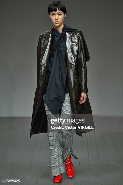 Model walks the runway at the Eudon Choi Ready to Wear Fall/Winter 2018-2019 fashion show during London Fashion Week February 2018 on February 20,...