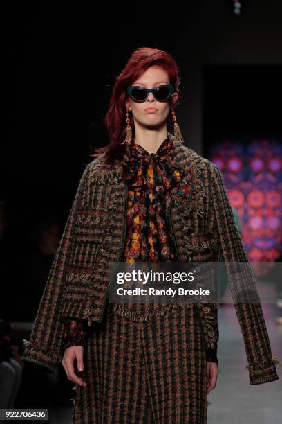 Model walks the runway during the Anna Sui fashion show; February 2018 - New York Fashion Week: The Shows at Gallery I at Spring Studios on February...