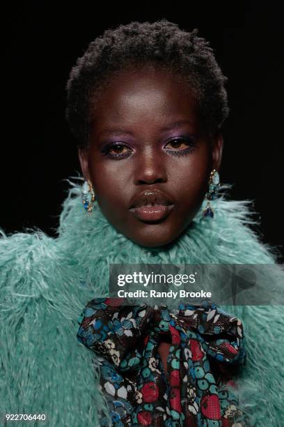 Model walks the runway during the Anna Sui fashion show; February 2018 - New York Fashion Week: The Shows at Gallery I at Spring Studios on February...