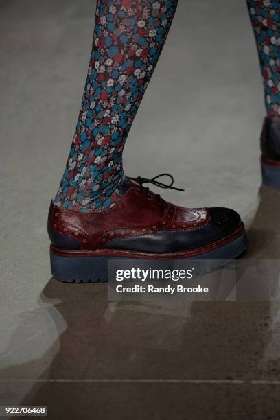 Classic Anna Sui shoes and stockings on the runway during the Anna Sui fashion show; February 2018 - New York Fashion Week: The Shows at Gallery I at...