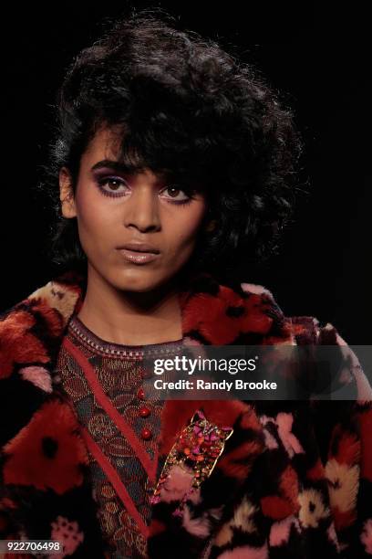 Model walks the runway during the Anna Sui fashion show; February 2018 - New York Fashion Week: The Shows at Gallery I at Spring Studios on February...