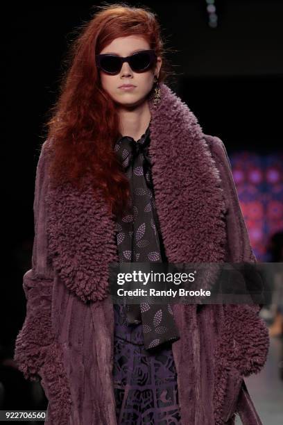 Model walks the runway during the Anna Sui fashion show; February 2018 - New York Fashion Week: The Shows at Gallery I at Spring Studios on February...