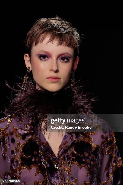 Model walks the runway during the Anna Sui fashion show; February 2018 - New York Fashion Week: The Shows at Gallery I at Spring Studios on February...