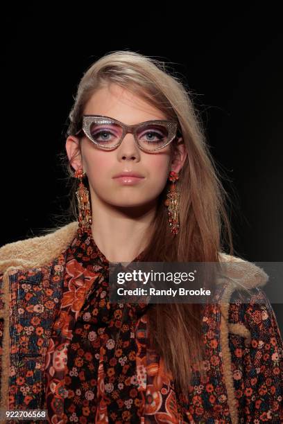 Model walks the runway during the Anna Sui fashion show; February 2018 - New York Fashion Week: The Shows at Gallery I at Spring Studios on February...