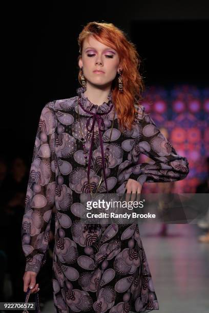 Model walks the runway during the Anna Sui fashion show; February 2018 - New York Fashion Week: The Shows at Gallery I at Spring Studios on February...
