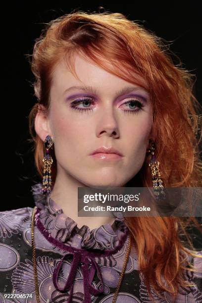 Model walks the runway during the Anna Sui fashion show; February 2018 - New York Fashion Week: The Shows at Gallery I at Spring Studios on February...