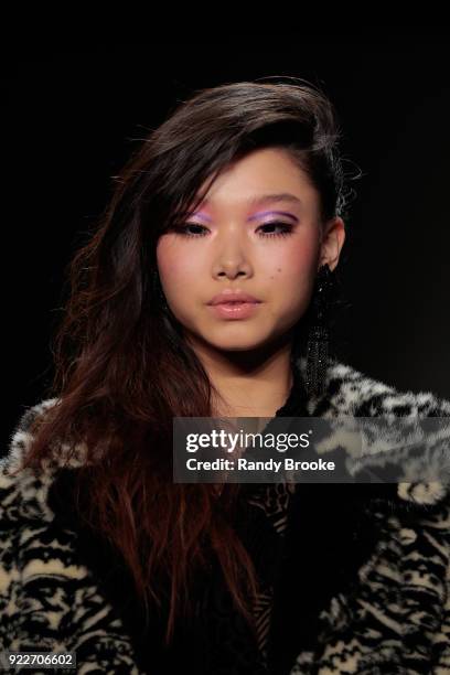 Model walks the runway during the Anna Sui fashion show; February 2018 - New York Fashion Week: The Shows at Gallery I at Spring Studios on February...