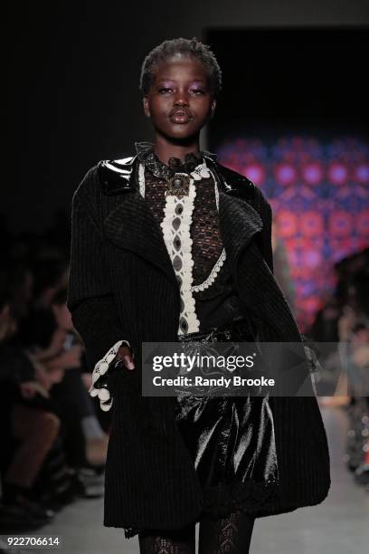 Model walks the runway during the Anna Sui fashion show; February 2018 - New York Fashion Week: The Shows at Gallery I at Spring Studios on February...